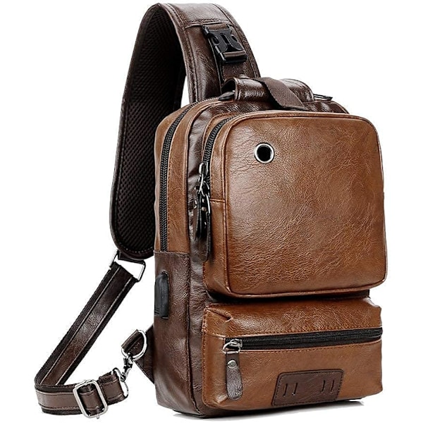 Sling Crossbody Bag Axelväska Herr och Dam Retro PU Läder Sling Ryggsäck Cykel, Mode