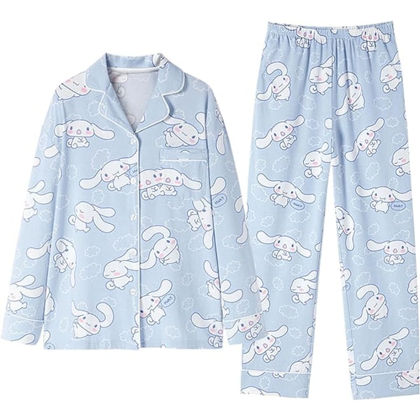 Kawaii Tecknade Pyjamas för Kvinnor och Flickor Långärmad Tröja med Pyjamasbyxor Sovkläder Hemmakläder 2-delat Pyjamasset Cinnamoroll Cinnamoroll XL