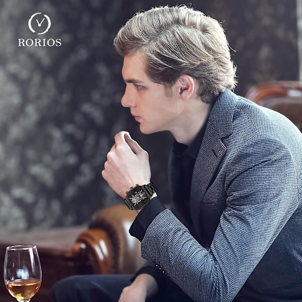 Herrar Business Rostfritt Stål Klocka Luminous Analog Armbandsur Multifunktionell Chronograph Klocka Mode Kvadratisk Klocka Svart Röd C Black Red C