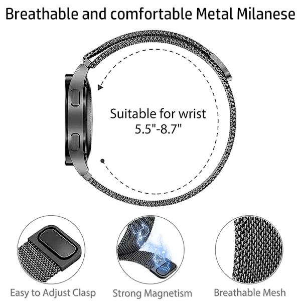 Milansk Loop til Samsung Galaxy Watch 4/5/pro/4 classic/Active 2/Gear S3-rem 20mm 22mm armband til huawei gt 3-2-2e-pro band 03 rød 20mm Watchband