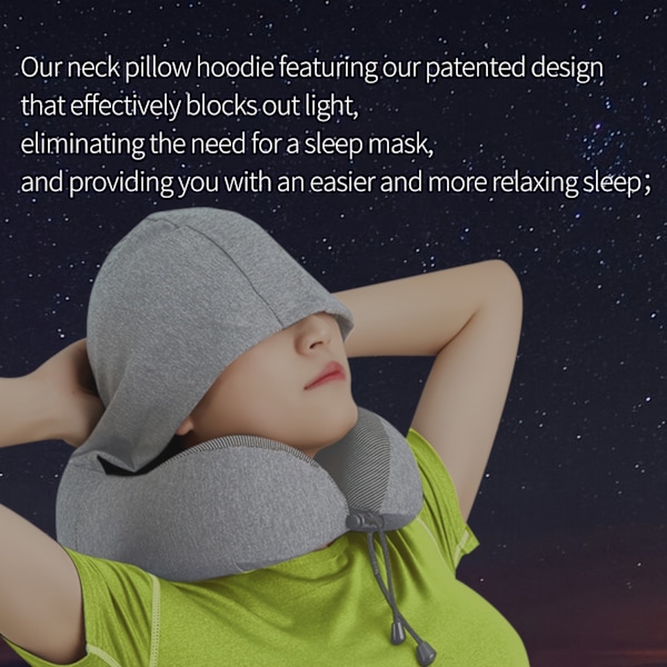 Nackkuddar med huva för resor, nackkudde med memory foam med 360° huvudstöd Bekväm för flygplan, bil, kontor Hem Sovvila Resekudde Grå