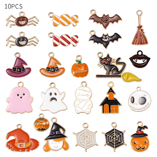 10 stk./parti emalje Halloween-charms søde græskar flagermus spøgelse charms vedhæng til halskæde øreringe diy tilbehør til smykkefremstilling 25 tilfældig blanding