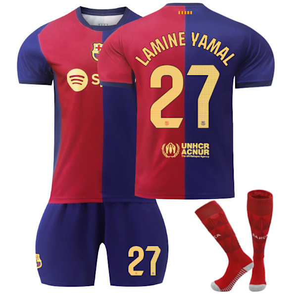 Barcelona Hemma Barn Fotbollströja 2024-2025 Hemmaplan LAMINE YAMAL Nr 27 - Strumpor 28 No. 27 - Socks 28