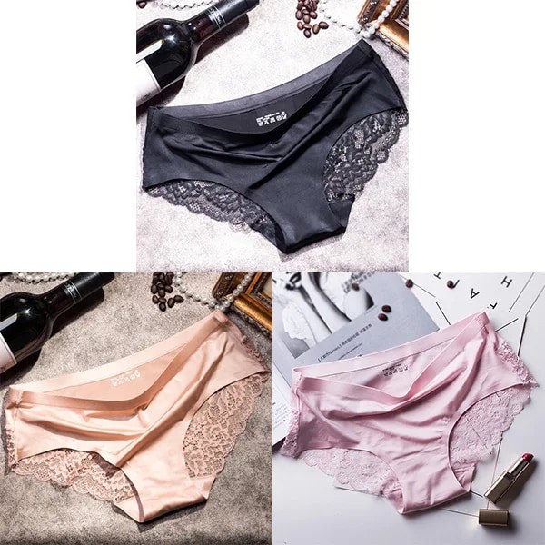 3st/lot Damtrosor Set Spets Seamless Underkläder Kvinnliga Silkestrosor Kalsonger Dam Trosa Culotte Femme Kvinna Underkläder XX black beige pink L