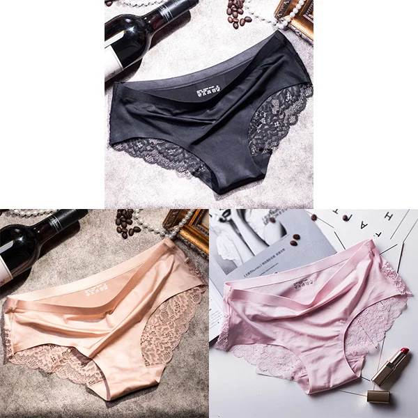 3st/lot Damtrosor Set Spets Seamless Underkläder Kvinnliga Silkestrosor Kalsonger Dam Trosa Culotte Femme Kvinna Underkläder XX svart beige rosa L