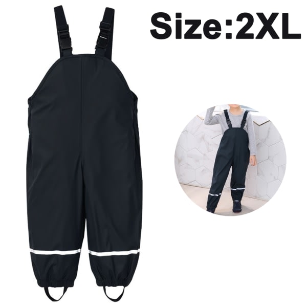 CQBB Barn vattentäta regnbyxor Dirty Proof Suspender Byxor för Black XXL