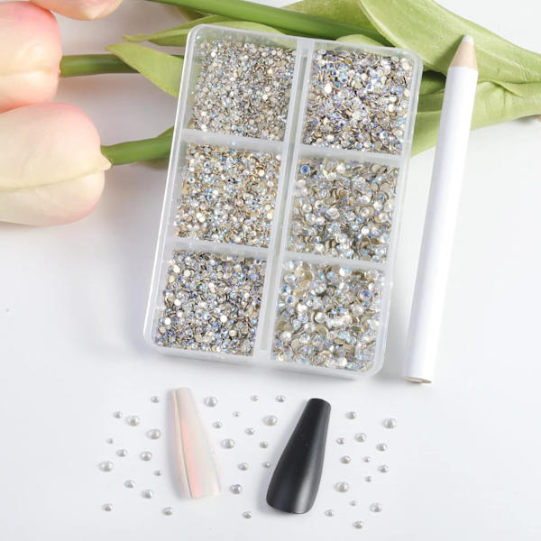 7200 st Flatback Rhinestones för Hantverk, Glas, Blandade 6 Storlekar med Vaxpenna-Set, SS3-SS10 Blue Moonlight 6 Sizes/7200pcs