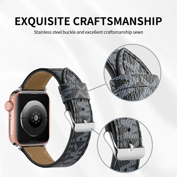 Klockor som är kompatibla med Apple Watch-armband 38 40 mm 41 mm 42 mm 44 mm 45 mm, klassiskt armband med designerretro läderband Be 42mm 44mm 45mm 49mm