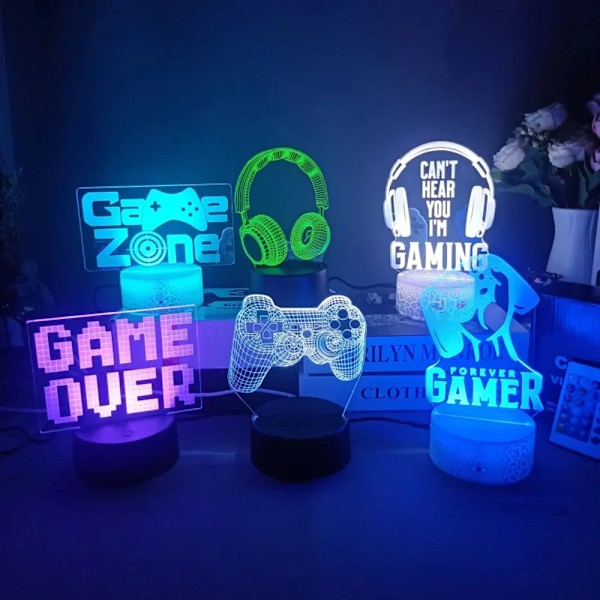 3D LED-lampe Spilrum Lampe Spil NightLight Gaming Bordlampe til børn Hovedtelefoner Game Zone Lys Hjemmeindretning Gave Crack Base Fjernbetjening