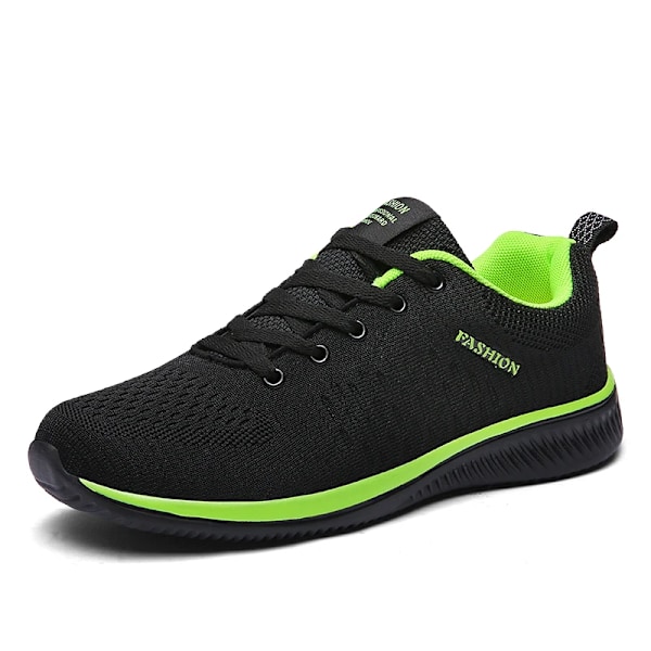 Andningsbara Män Löpa Skor Lättviktiga Kvinnor Sneakers Anti-Slip Utomhus Mäns Sneakers Mjuka Sportskor Promenada Tennis Unisex Black Green 36