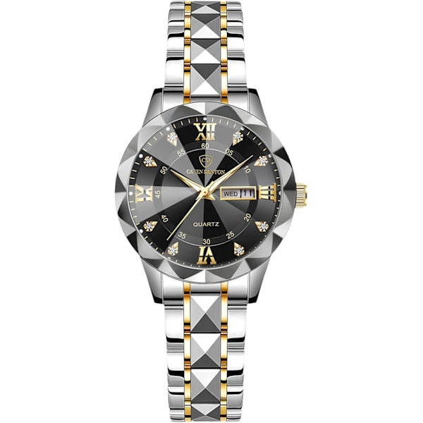 Enkel Damklocka i Rostfritt Stål Elegant Analog Kvarts Luminous Svart A Black A