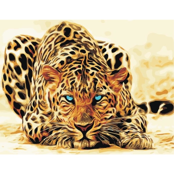 CQBB Måla efter siffror för vuxna och barn gör-det-själv Oljemålning Presentsatser Förtryckta canvaskonst Heminredning -Blue Eyes Leopard 16*20 tum