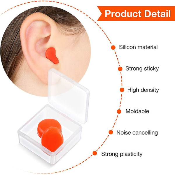 SQBB Öronproppar för att sova mjukt Återanvändbara formbara öronproppar i silikon Buller vit orange röd