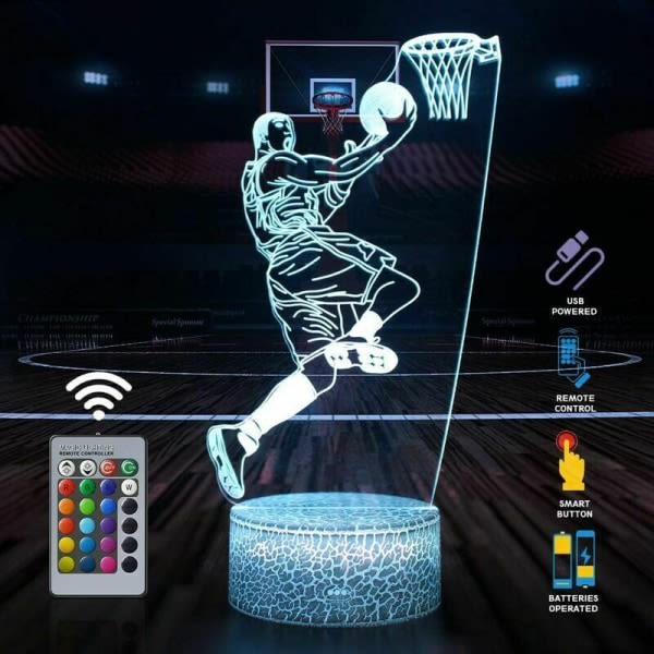 3D Basketball Man nattlampa med fjärrkontroll och pekkontroll (USB och batteridriven)