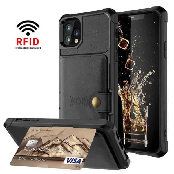 iPhone 12/12 Pro Stöttåligt Skal Kortfack RFID Skyddat svart