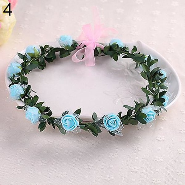 Rosenblomsterkrans Huvudband Krans Fest Bröllop Brud Garland Hårband Hårkläder Blå Blue