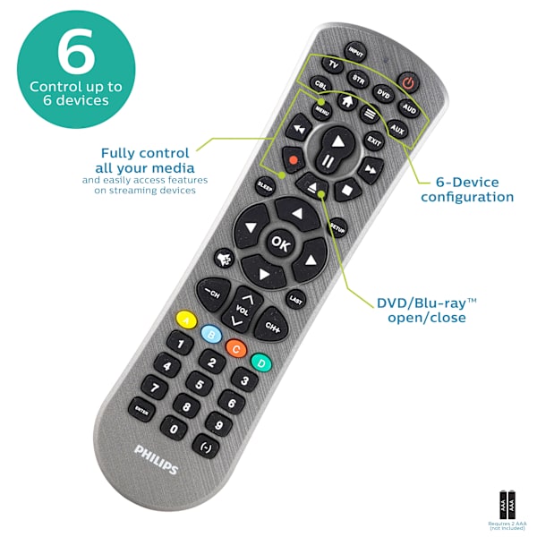 6-enhets universell TV-fjärrkontroll i borstad grafit, SRP6229G/27