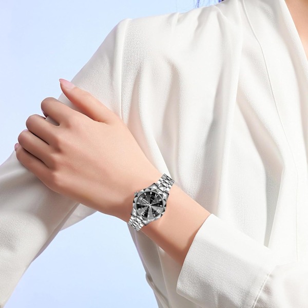 Enkel Dame Armbåndsur i Rustfrit Stål Elegant Analog Kvarts Lysende Sort B Black B