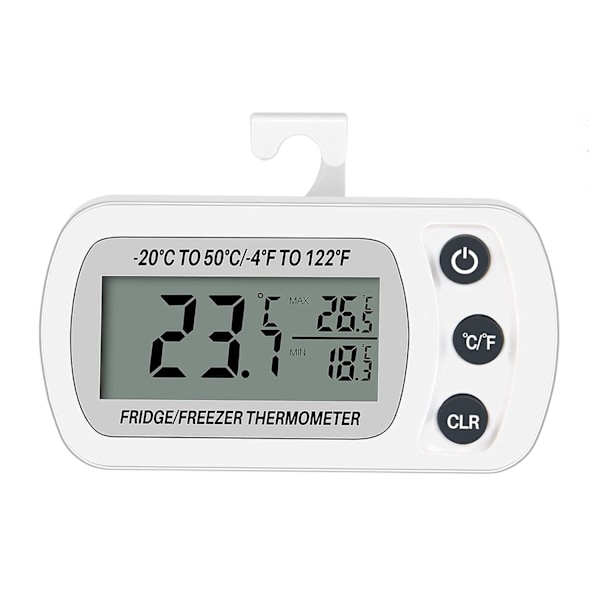 Digital Frysertermometer - Vandafvisende med Max/Min Display, Krog (Hvid)