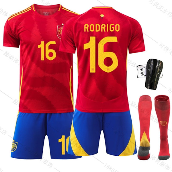 2024 Spanska Hemma Europacup Fotboll Set Jersey Nr 7 Morata 9 Kanada 19 Amal no.16+strumpor+skyddsutrustning no.16+socks+protectivegear #18