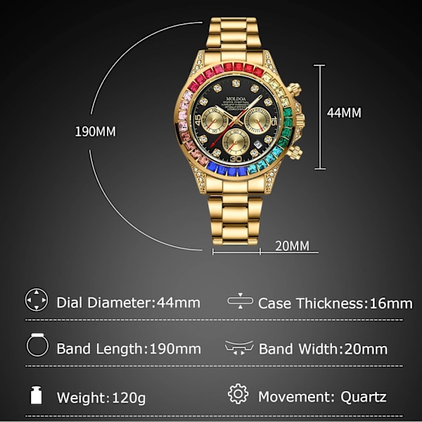 Casual Klocka för Män Kvarts Mode Rostfritt Stål Armbandsur Luminous Analog Armbandsur Vattentät Datum Kalender Klocka Guld B Gold B