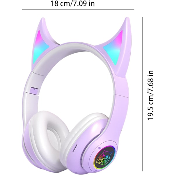 RGB Gaming Headset med Katteører, Letvægts Over-Ear Høretelefoner til Studerende Purple