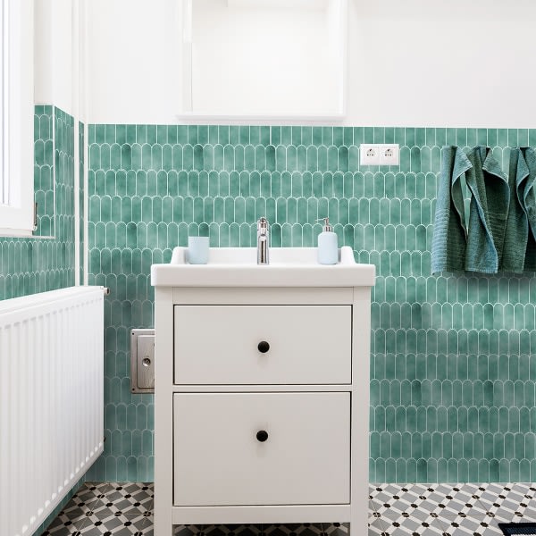 SQBB Grön självhäftande kakeltapet 30 x 30 cm Väggdekal i mosaikstil Vattentät dekorativ film för väggplattor i badrum och kök
