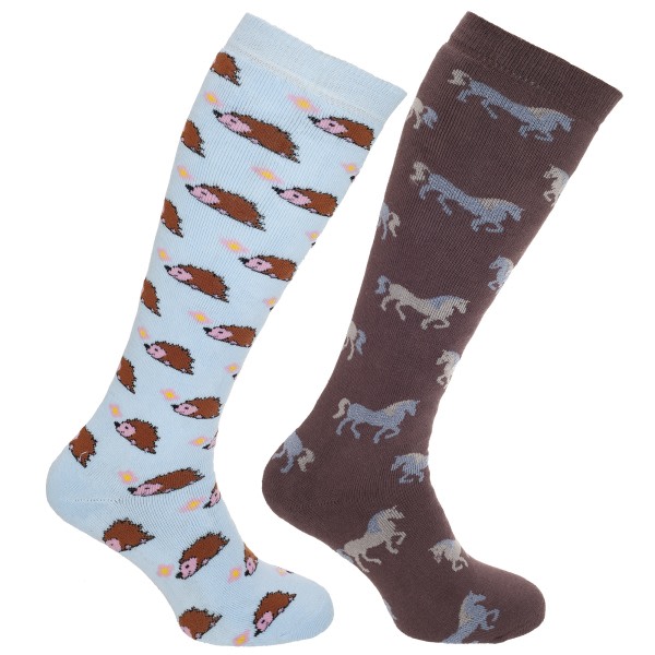 Dam/Dam Animal Design Welly Socks (2 par) 4-7 UK Skyblu Skyblue/Brown 4-7 UK SQBB