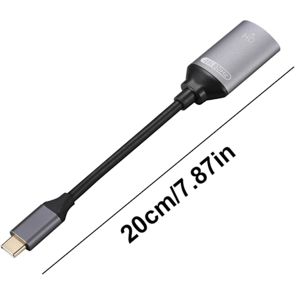 Type C til HD Adapterkabel, 4K Video og Lyd til Laptops, Sølv Silver