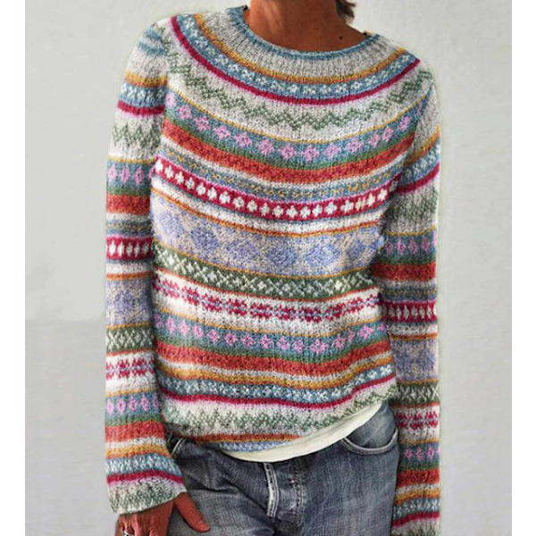 Damtröja i löst stick - Rund hals, färgblock, modetröja, blå, 4XL blue 4XL