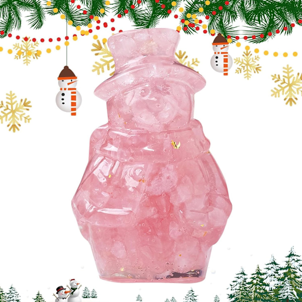 Krystal Snemand Figur - 3D Julepynt Miniature, Rosakvarts Rose quartz
