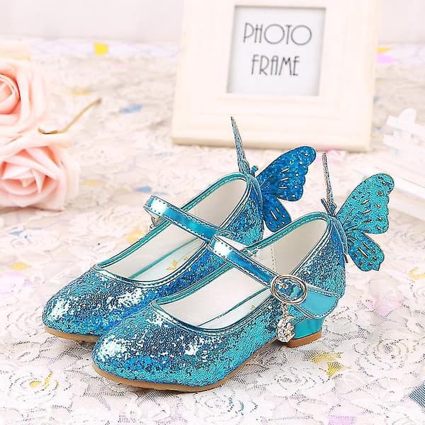Glitter Prinsesse Jenter Lær Høyhælte Sko Sommerfugl 3D33225 Blå
