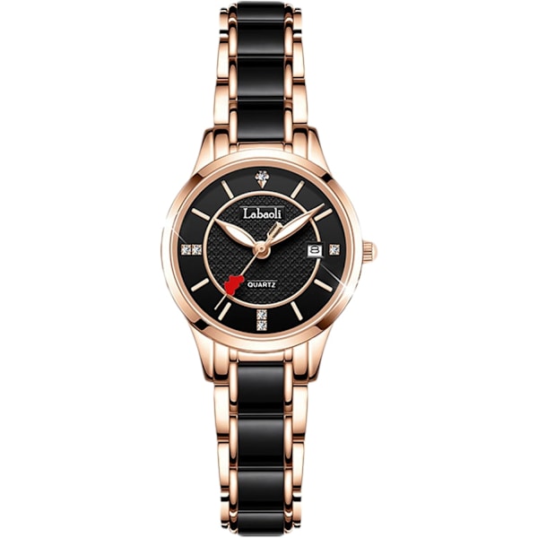 Damklocka i mode, multifunktionell analog kvarts, vattentät, elegant med diamanter, svart Black