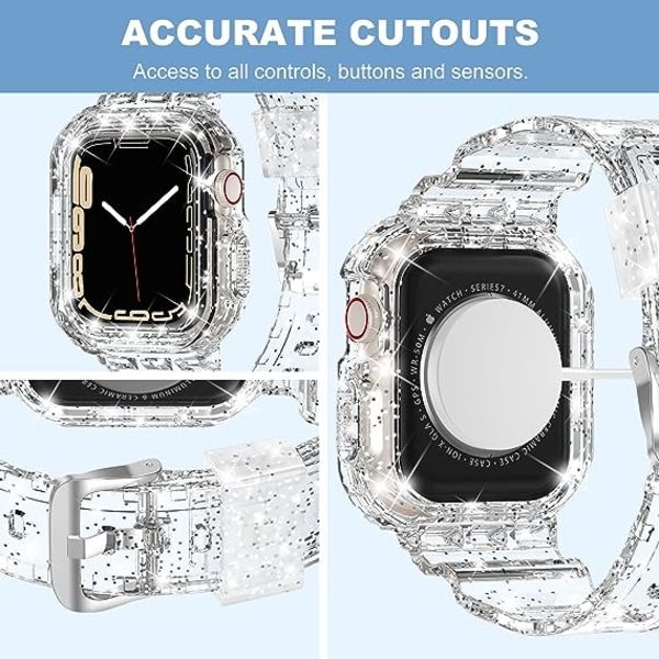 CQBB Kompatibel til krystalklare Apple Watch -rem, 41 mm 40 mm 38 mm med etui til mænd kvinder Jelly etui og rem
