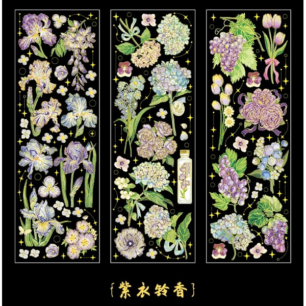 3 ark / pakke laser bronzing kæledyr varme stempling maneter søde bjørnehund blomster gennemsigtige dekorative klistermærker Zi Yi Ling Xiang