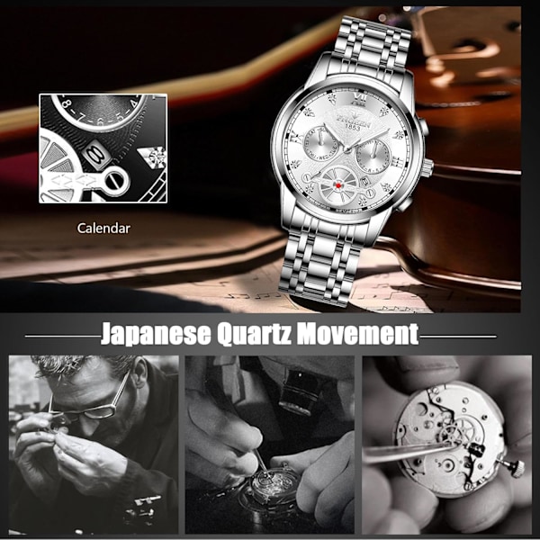 Herrar Analog Kvarts Armbandsur Vintage Elegant Armbandsur Datumskalender Luminous Klocka Silver silver