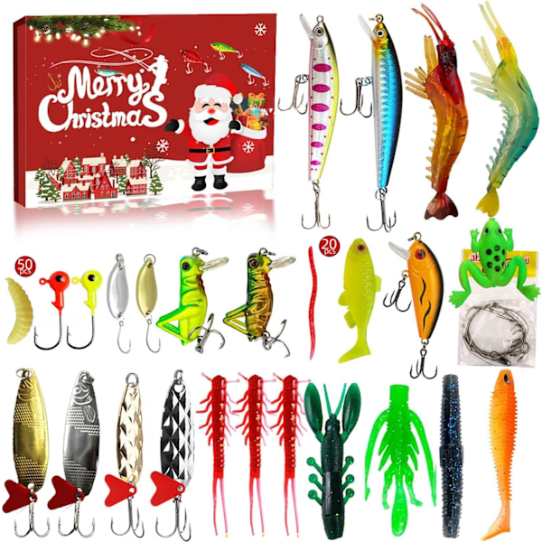 Fiskeri Lokke Adventskalender 2024 - 24 Dage med Fiskeritilbehør til Ferskvand & Saltvand 780B