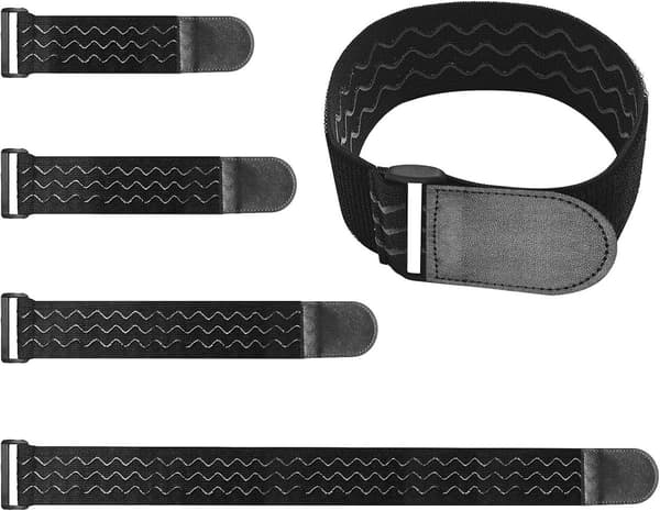 Elastiske velcrostropper, skridsikre silikone nylonkabelbindere til ledninger, slanger, cykler og bukseclips, 4-pak sort