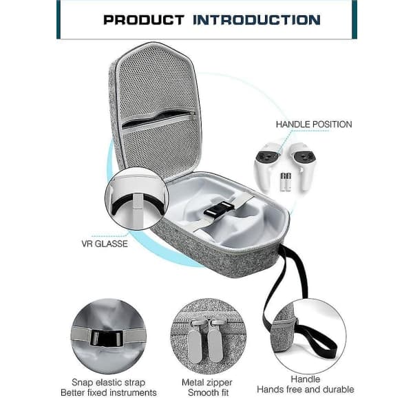 Hardt etui kompatibelt med Meta/oculus Quest 2 Basic /elite-versjon, stort deksel Stora