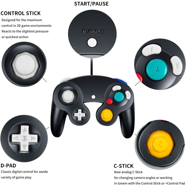 CQBB Ave Gamecube-kontroller, trådbundna kontroller Klassisk handkontroll 2-pack Joystick för Nintendo och Wii Console Game Remote Green