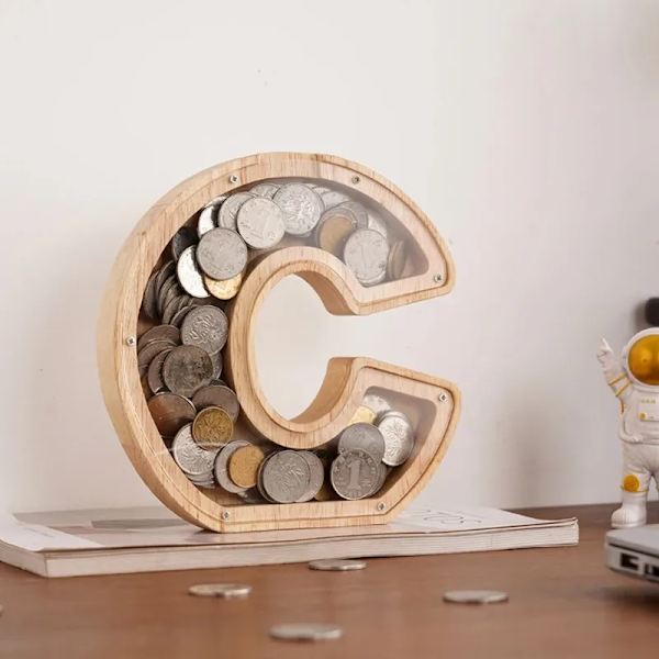 26 Engelske Alfabet Sparebøsse Mønter Penge Piggy Bank Træ Bogstaver Sparekasse Desktop Ornament Hjem Indretning Hobby Til Skrivebordsbearbejdning Børn X