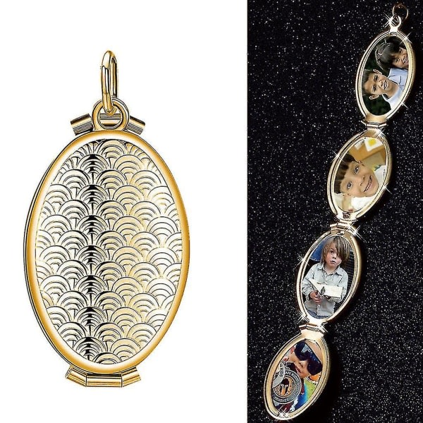 Fish Scale Oval Locket 4 Slot Fotoram Hänge Halsband Smycken Present Solid