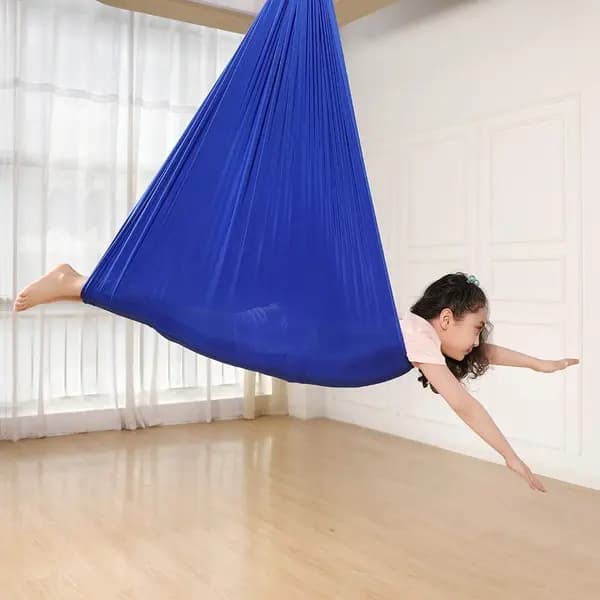 Sensorisk Huske Terapihammock Dobbeltlags Bomull Spandex for Barn Innendørs Utendørs Blå 1.5M