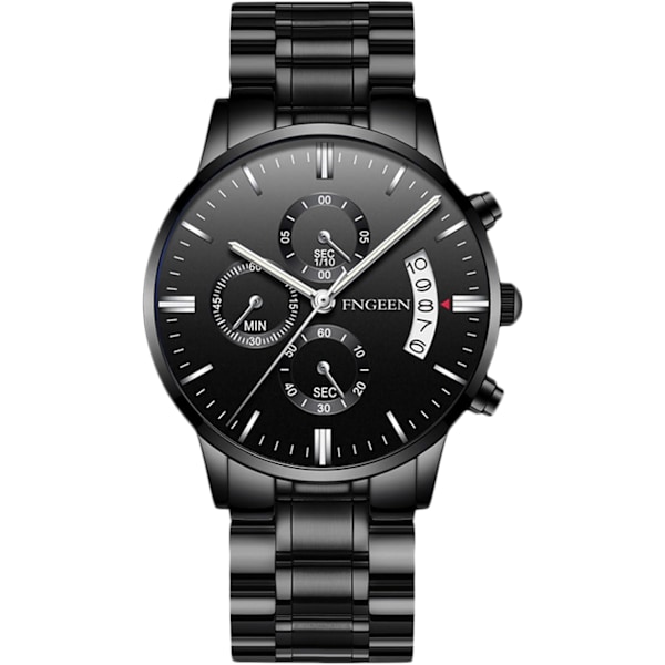 Herre Quartz Urværk Business Vandafvisende Lysende Dato Kalender Rustfrit Stål Sort Hvid Black white