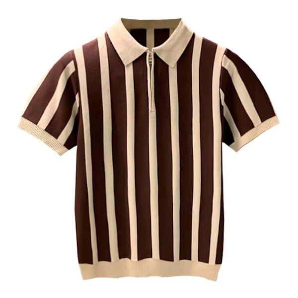 Sommar Lös 2023 Stickat Kort Ärm Ny Trendig Rund Hals Mäns Ungdom Popularitet Casual Trend Pullover Topp Kaffe XL