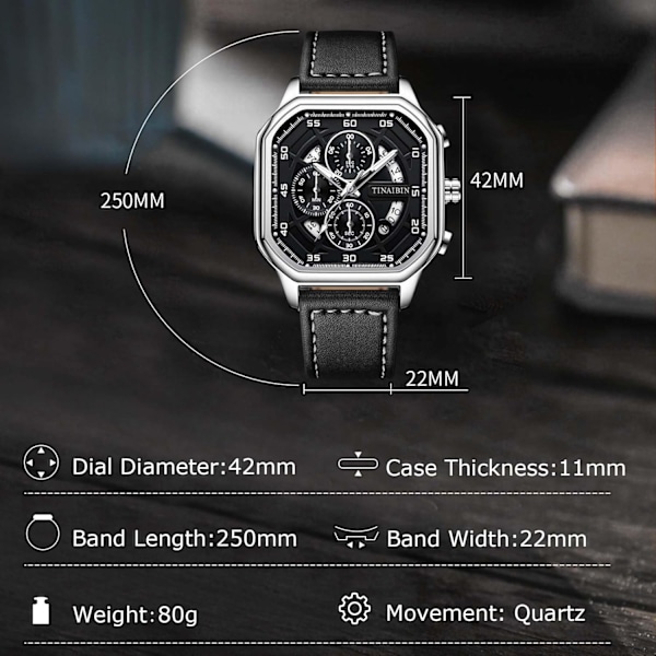 Herreure Fashion Multifunktionelt Armbåndsur Chronograph Lysende Ur Mænd Rustfrit Stål Herreure Kvadratisk Fritidsur Sølv B Silver B