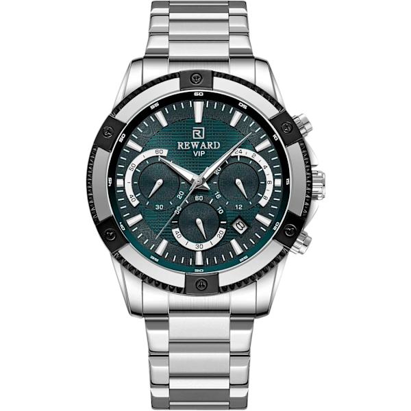 Forretningsklokker for menn multifunksjonell kvarts armbåndsur enkel rustfritt stål klokke lysende analog herreklokke med grønn Green