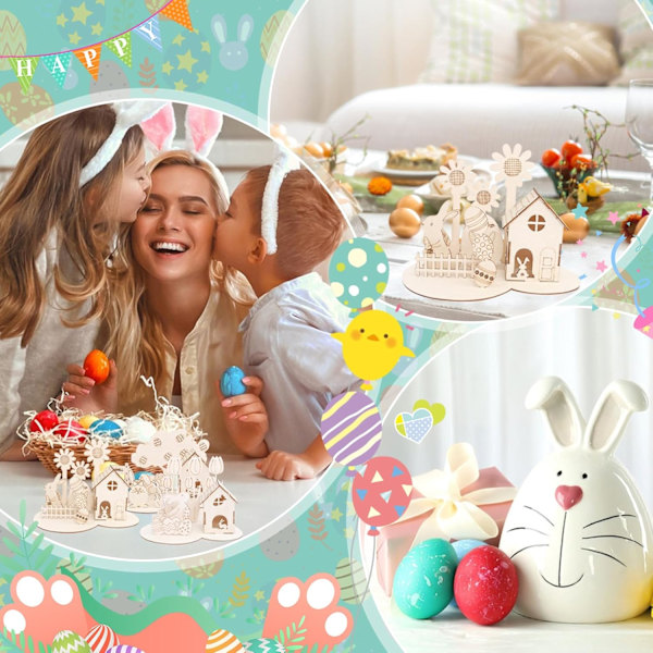 3D Tremodell av påskeby - DIY hyttepuslespill for julepynt (6 deler) pieces