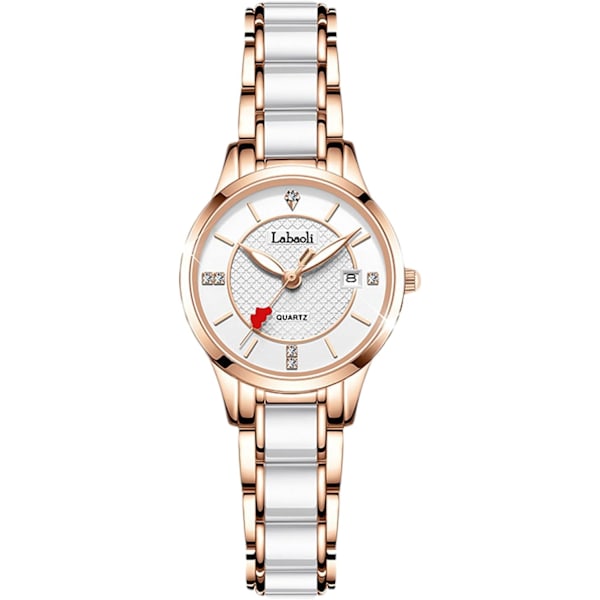 Damklocka i mode, multifunktionell analog kvarts, vattentät, elegant med diamanter, vit White