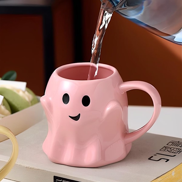 Halloween Spökkaffekopp, 400ml Keramikkopp med Söt Spöke Design YELLOW